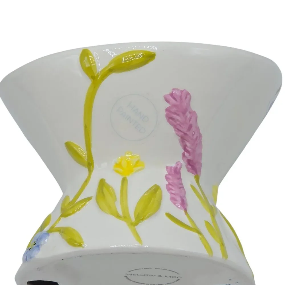 Mellow & Mod Raised Ceramic Cat Food And Water Bowl Floral Embossed Hand Painted